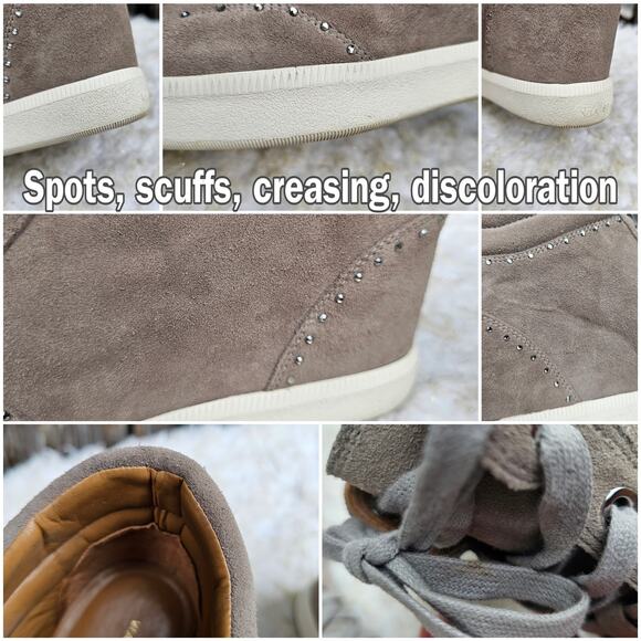 Rhinestone Sneaker Hidden Wedge Via Spiga Samaire Size 10 Taupe Suede Leather - Picture 8 of 13